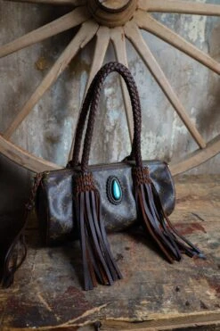 LEATHER AND VODKA PAPILLION PM CHOCOLATE 35CT BISBEE TURQUOISE BAG -Johnny Corral Shop 0D6A0044