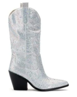 AZALEA WANG BOOSTS-WHITE RHINESTONE BOOT