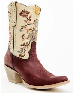Yippee Ki Yay Women's Bruni Floral Embroidered Studded Western Leather Booties