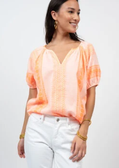 IVY JANE JACQUARD PEASANT BLOUSE -Johnny Corral Shop 650287 TANGERINE 2