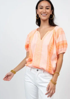 IVY JANE JACQUARD PEASANT BLOUSE -Johnny Corral Shop 650287 TANGERINE 3