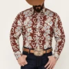 Roper Men's West Made Hawaiian Floral Print Long Sleeve Western Snap Shirt
