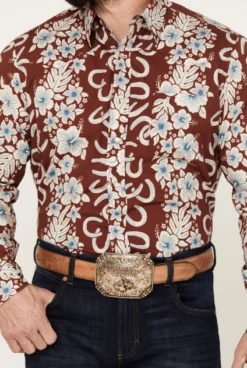 Roper Men's West Made Hawaiian Floral Print Long Sleeve Western Snap Shirt -Johnny Corral Shop HHH