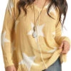 ROCK AND ROLL DENIM STARS SWEATER- MUSTARD