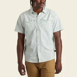 HOWLER MEN'S Open Country Tech Shirt -Johnny Corral Shop S23 SS Shirts Open Country Pecos Stripe Dove Front 0f3de0f9 2d6c 4787 81d2 21dd23f3f93d