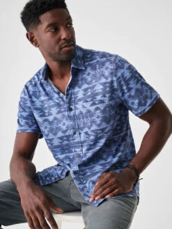 Faherty Doug Good Feather Short-Sleeve Knit Seasons Shirt (Single Pocket)