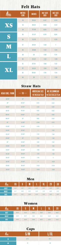 GREELEY HAT WORKS COMPETITOR SILVERMIST HAT -Johnny Corral Shop Size Guide 2021