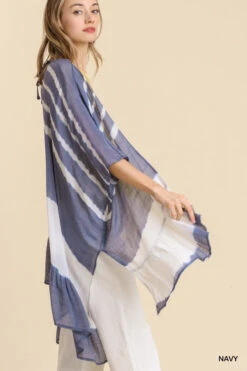 UMGEE SIDE SLITS RUFFLE HEM KIMONO -Johnny Corral Shop a6616 navy 3 2