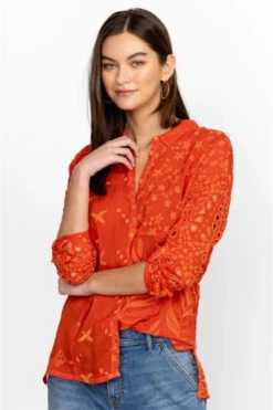 JOHNNY WAS ROCHELLE BUTTON UP BLOUSE -Johnny Corral Shop c10223 3 cherry tomato 3 1