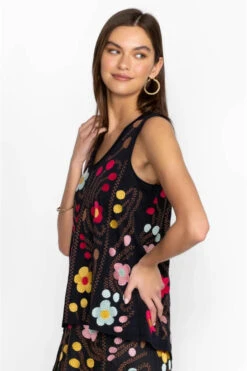 JOHNNY WAS JONI RAW EDGE V-NECK TANK -Johnny Corral Shop j18223 4 blk 2