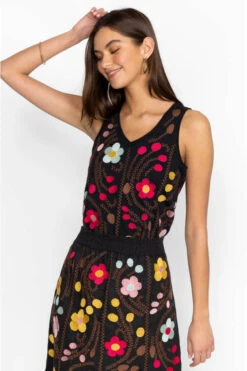 JOHNNY WAS JONI RAW EDGE V-NECK TANK -Johnny Corral Shop j18223 4 blk 3