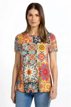 JOHNNY WAS KALIEDA FAVORITE SHORT SLEEVE CREW NECK SWING TEE -Johnny Corral Shop t11223 1 mti 1