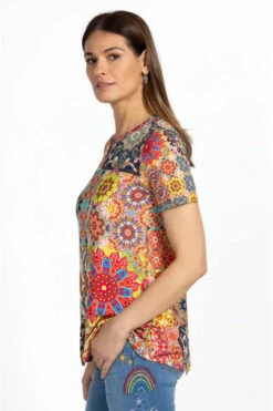 JOHNNY WAS KALIEDA FAVORITE SHORT SLEEVE CREW NECK SWING TEE -Johnny Corral Shop t11223 1 mti 3