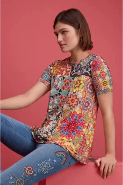 JOHNNY WAS KALIEDA FAVORITE SHORT SLEEVE CREW NECK SWING TEE -Johnny Corral Shop t11223 1 mti 7